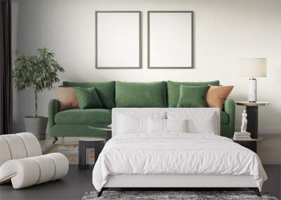 Classic elegant luxury white interior with a classic green sofa Wall mural