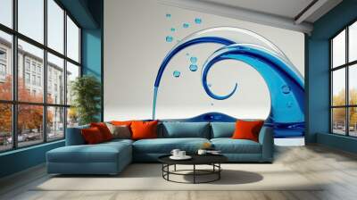 Cobalt Liquid Overflow Animation with Bubbles Moving in Fluid Arcs on a Clean Background Wall mural