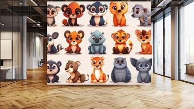 Collection of cute cartoon baby animals Wall mural