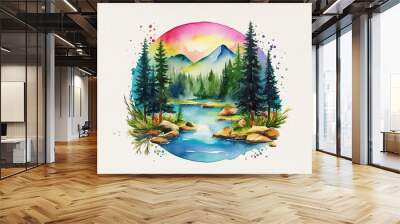 Colorful Whimsical Wilderness Watercolor Background Illustration Wall mural