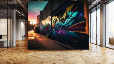 Colourful graffiti art on urban wall Wall mural