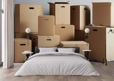 Comprehensive Guide to Illustrated Moving Boxes and Cardboard Packages from Different Angles Wall mural