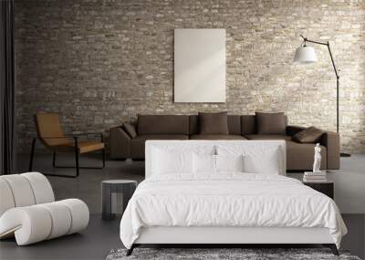 Concrete brick wall village interior, vintage design style Wall mural