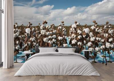 Cotton Plant Showcase on a Clear Background Wall mural