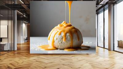 Creamy Cheese Explosion with Drizzling Sauce on Isolated Background Wall mural