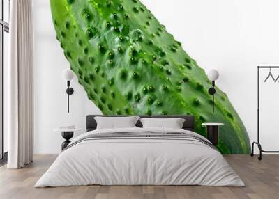 Crisp green cucumber with a rough surface, set against a clear background Wall mural