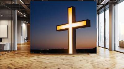 Cross Illuminated by Evening Light a Powerful Symbol of Faith and Hope Wall mural