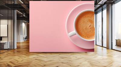 Cup of coffee with crema on pastel pink background with copy space Wall mural