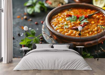 Curry cooked beans with spices and leaves in a meal Wall mural