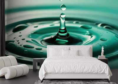 Delicate Emerald Water Droplet Splash with Smooth Flowing Motion Wall mural