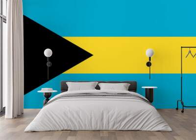 Close-up of black, blue and yellow national flag of Caribbean country of Bahamas. Illustration made March 1st, 2024, Zurich, Switzerland. Wall mural