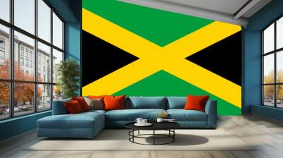 Close-up of black, yellow and green national flag of Caribbean country of Jamaica. Illustration made March 1st, 2024, Zurich, Switzerland. Wall mural