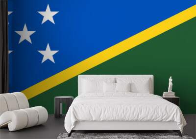 Close-up of green, yellow, blue and white national flag of country of Solomon Islands with white stars. Illustration made February 28th, 2024, Zurich, Switzerland. Wall mural