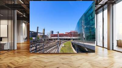 Facade of modern office building at railway station Basel SBB at City of Basel on a sunny spring day. Photo taken May 11th, 2022, Basel, Switzerland. Wall mural