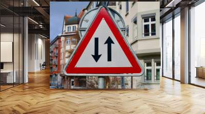 Traffic sign for two way traffic. Wall mural