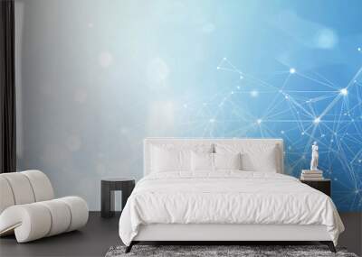 Digital technology concept depicted through an abstract network structure with connecting lines and dots on a blue background Wall mural