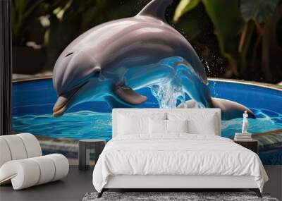 Dolphin Swimming in a Blue Crystal Water Bowl Wall mural