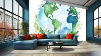 Earth day globe, watercolor art of the earth for earthday. wallpaper background image of the globe, AI Wall mural