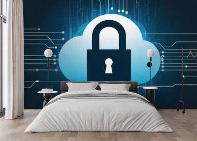 Elegant Cloud Graphic with Strong Padlock Icon Illustrating Data Security and Cyber Resilience Wall mural