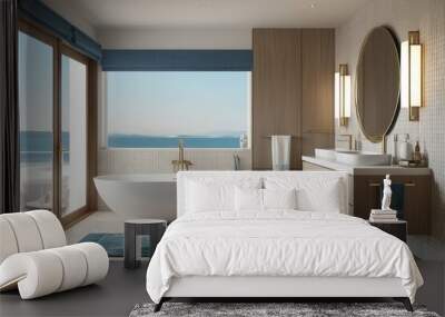 Elegant Coastal Bathroom Decor Mockup Featuring Modern Design Elements Wall mural