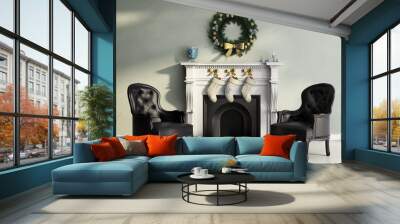 Elegant luxury contemporary living room with fireplace Wall mural