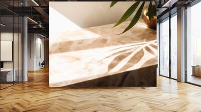 Elegant Marble Surface, Sunlit Palm, Luxury Cosmetics Display, Spa Backdrop, Skincare Setting Wall mural