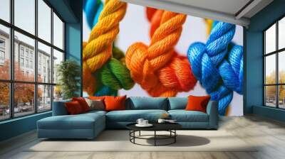 Empower Team Unity Through Colorful Rope Integration: Unite Orange Neuroscience Synergy Wall mural