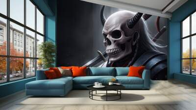 Ethereal Oni Skull and Katana Shadow Art Dark Fantasy Illustration Wall mural