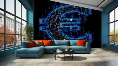 Euro € Symbol in Code Art blau. Digitaler Euro. CBDC. Generative Ai. Wall mural