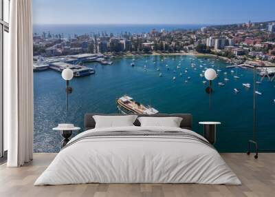 Aerial view of the Circular Quay ferry approaching Manly Wharf and harbour in Sydney, Australia Wall mural