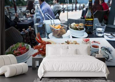 Fresh seafood platter at a restaurant on the harbour at Queenstown, New Zealand Wall mural