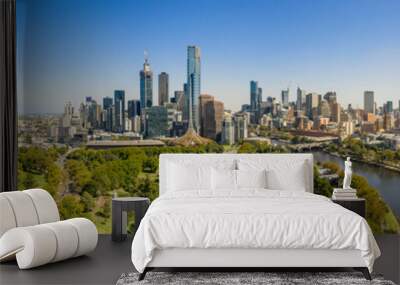 Panoramic view of the beautiful city of Melbourne as captured from above the Yarra river on a summer day Wall mural