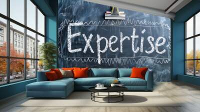 Expertise handwritten with white chalk on a used blackboard is attached with a metal clip Wall mural