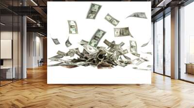 Falling money, money stack on transparent background Wall mural