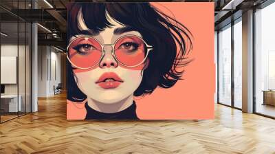 Fashion illustration of a young woman wearing sunglasses Wall mural