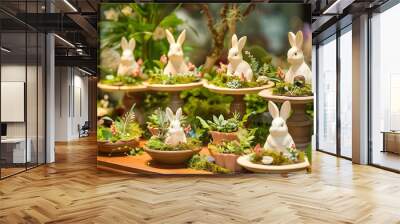 Festive display of muffins yolks rabbits and planters in a themed display Wall mural