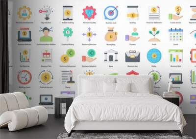 Financial Services Flat Icons Banking Finance Icon Set in Color Style 50 Vector Icons Wall mural