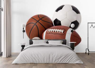 a group of sports balls on a white background Wall mural