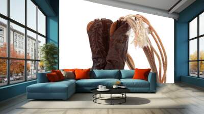 Brown leather cowboy boots on white Wall mural