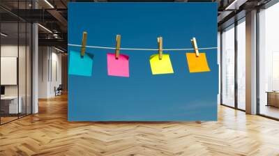 Four Sticky notes on a clothesline Wall mural