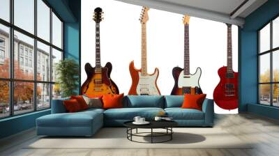 Group of six guitars on white background Wall mural