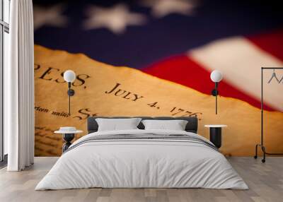 United States Declaration of Independence on flag background Wall mural