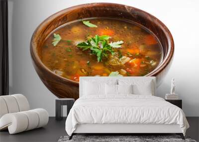 Fresh vegetable soup in wooden bowl Wall mural