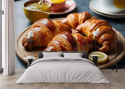 Freshly Baked Warm Croissants for a Luxurious Breakfast Indulgence Wall mural