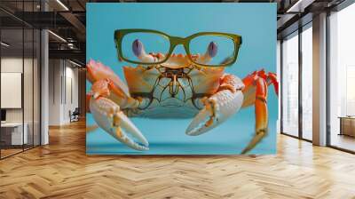 Funny crab with specs in a studio on a bright and alive setting Wall mural