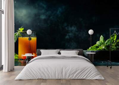 glass of juice and fruits ,healthy living, balanced nutrition and organic lifestyle Wall mural