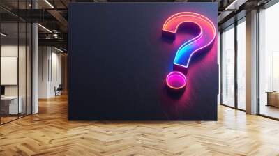 Glowing neon question mark on a dark, textured surface evoking curiosity and enigma Wall mural