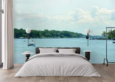 stag island ferry boat and traffic on st clair river ontario Wall mural