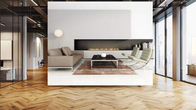 grey contemporary gas fireplace interior, living room Wall mural