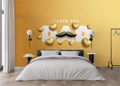 Happy fathers day background with mustache image. Wall mural